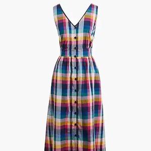 NWT J. Crew Factory Mixed Plaid Button Up Midi Dress